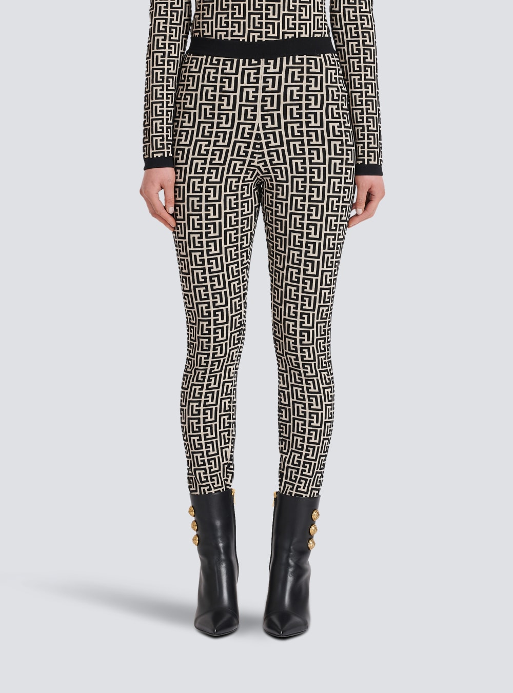 Women's Balmain Knit With Monogram Leggings Black | USA ZpZ86MAn