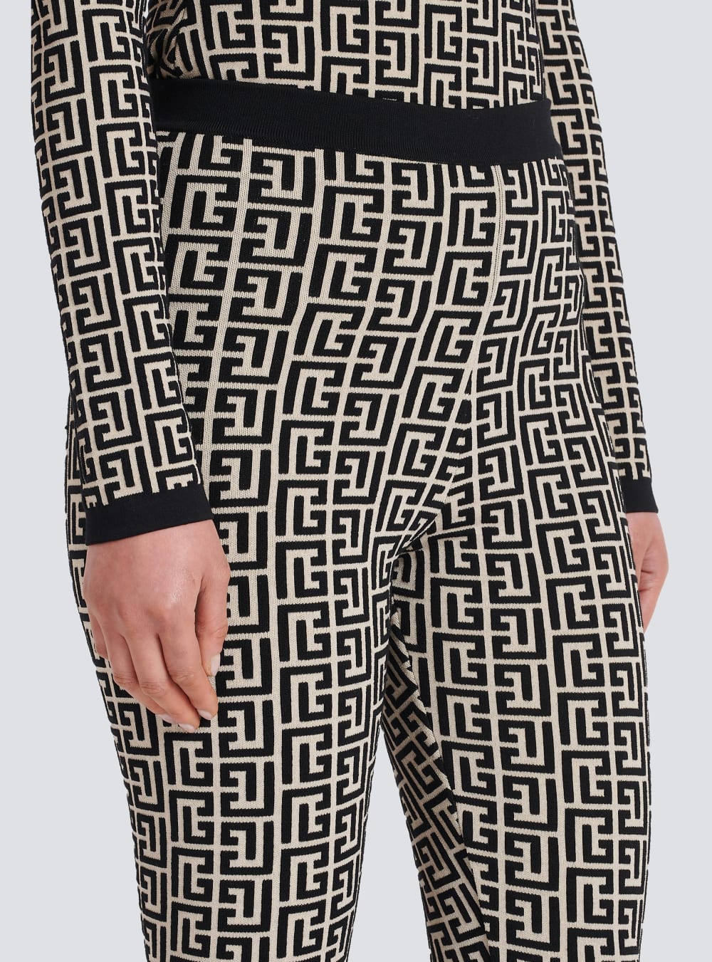 Women's Balmain Knit With Monogram Leggings Black | USA ZpZ86MAn