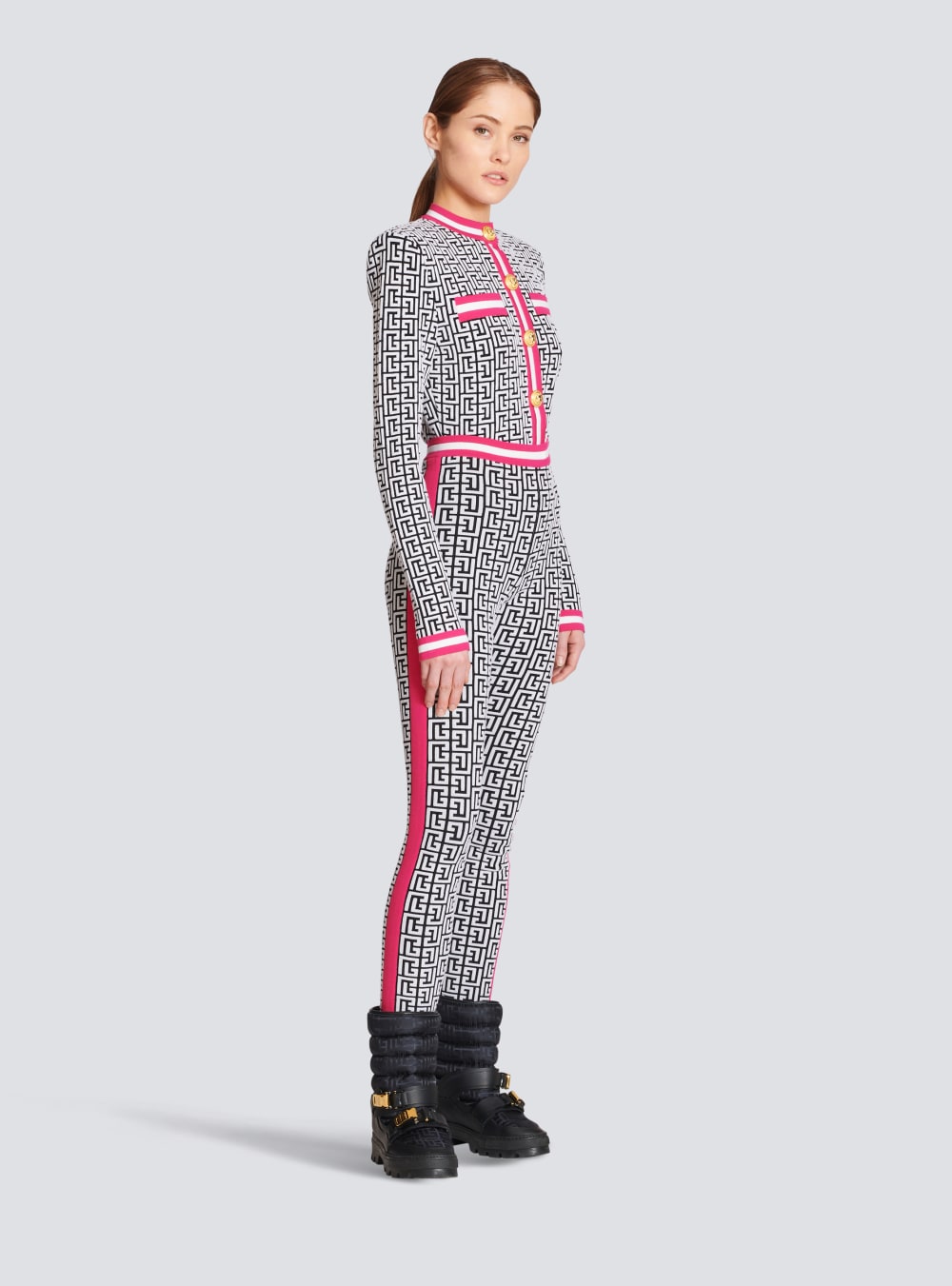 Women's Balmain Knit With Monogram Leggings Pink | USA m3ORiKUj