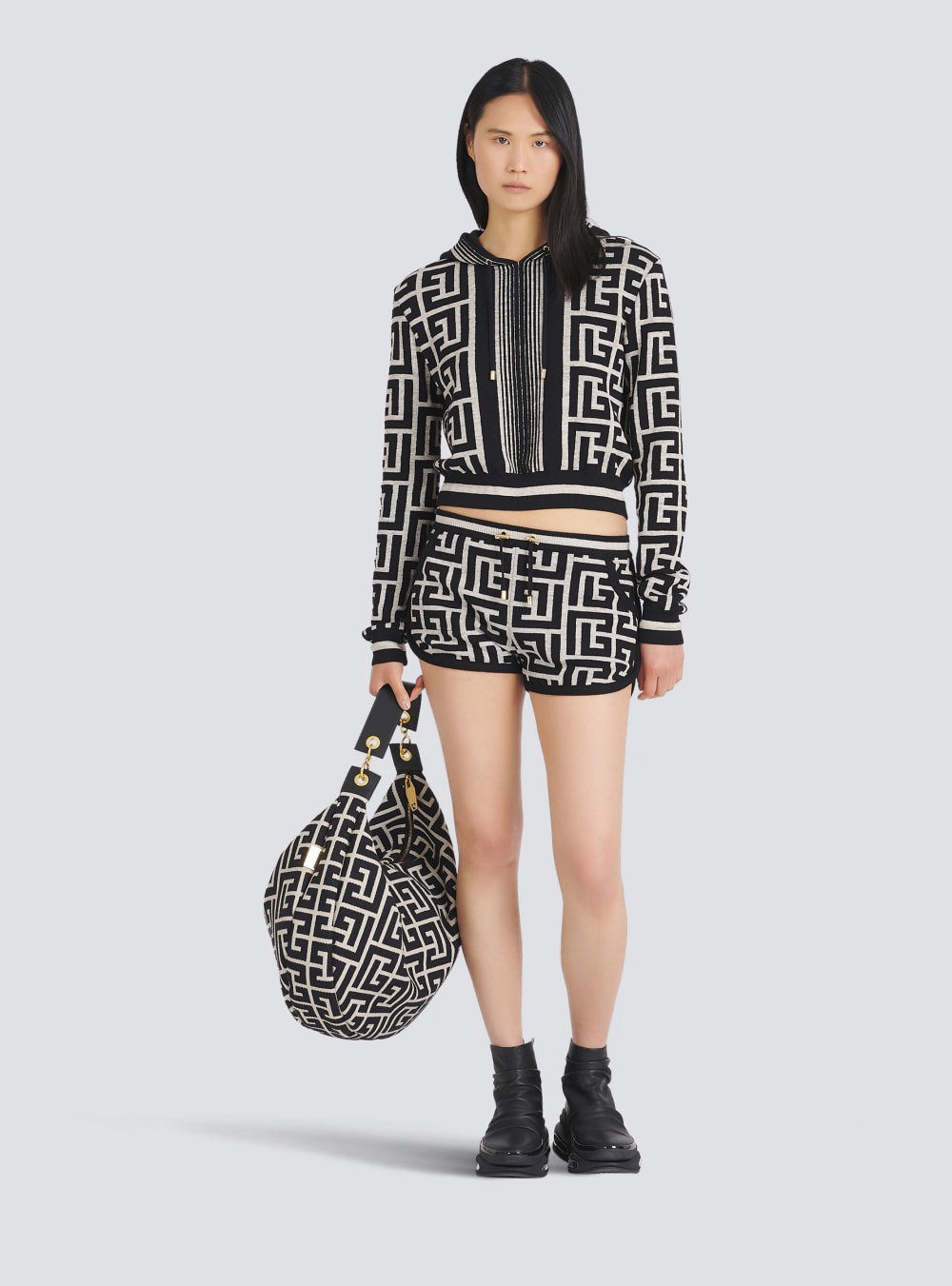 Women's Balmain Knit With Monogram Shorts Black | USA eMs2J2T7