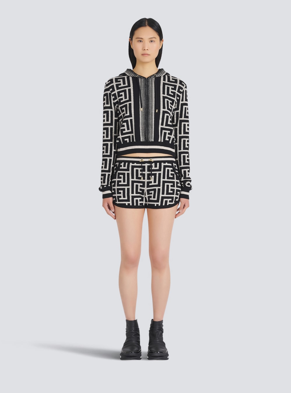 Women's Balmain Knit With Monogram Shorts Black | USA eMs2J2T7