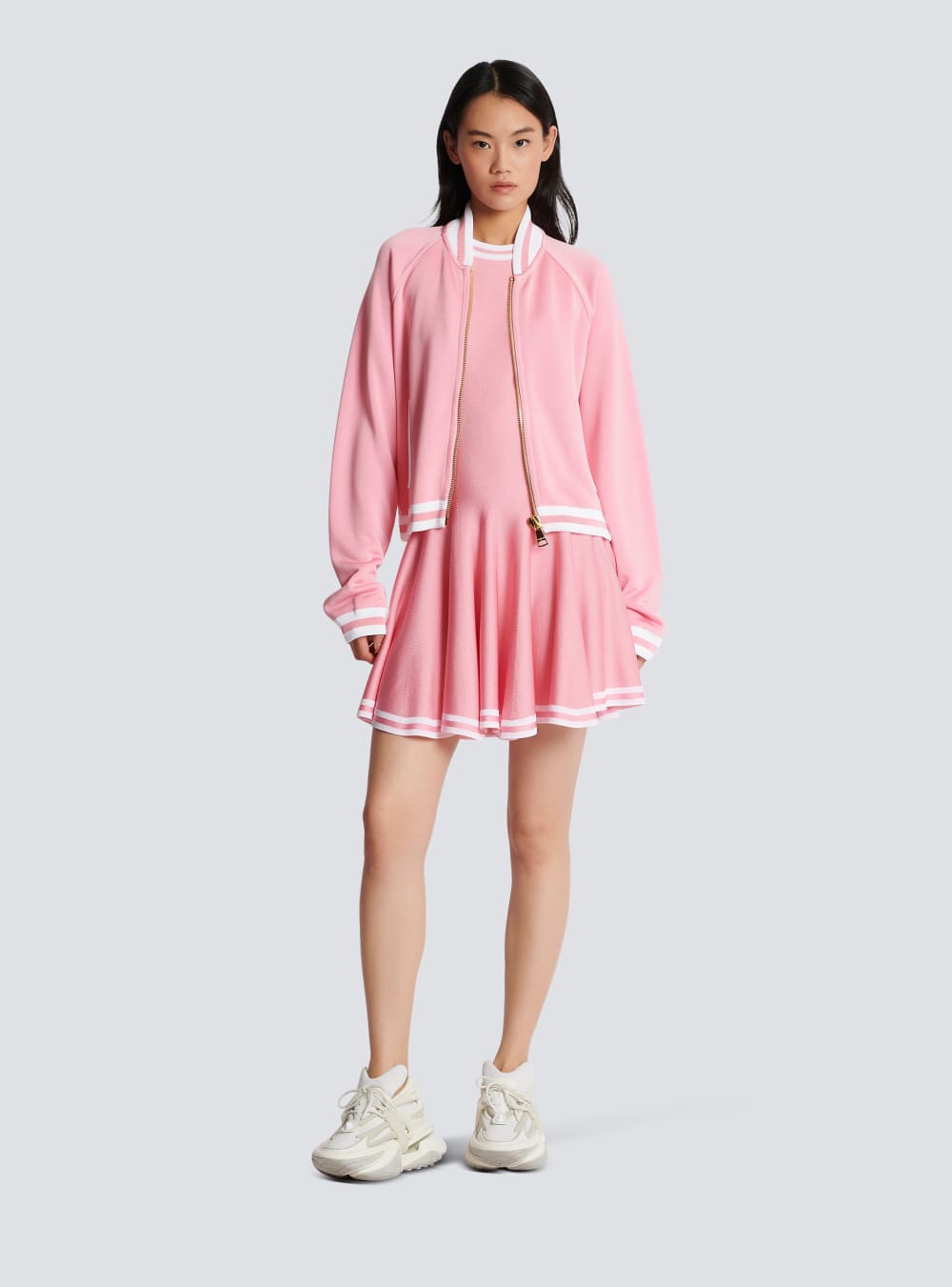 Women's Balmain Knitted Skater Dress Pink | USA 6CsmI11L