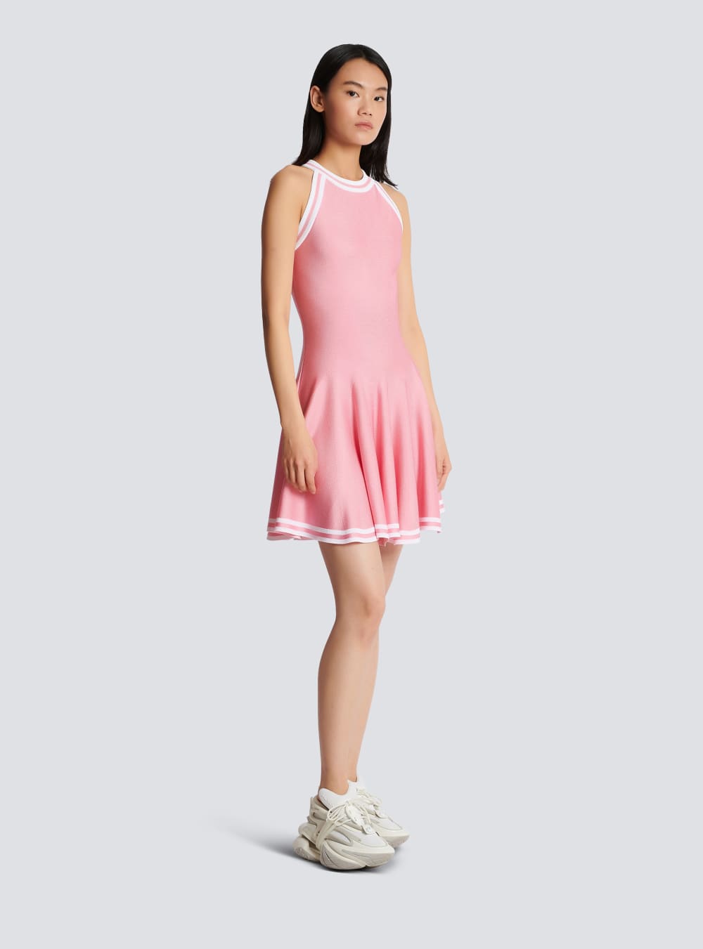 Women's Balmain Knitted Skater Dress Pink | USA 6CsmI11L