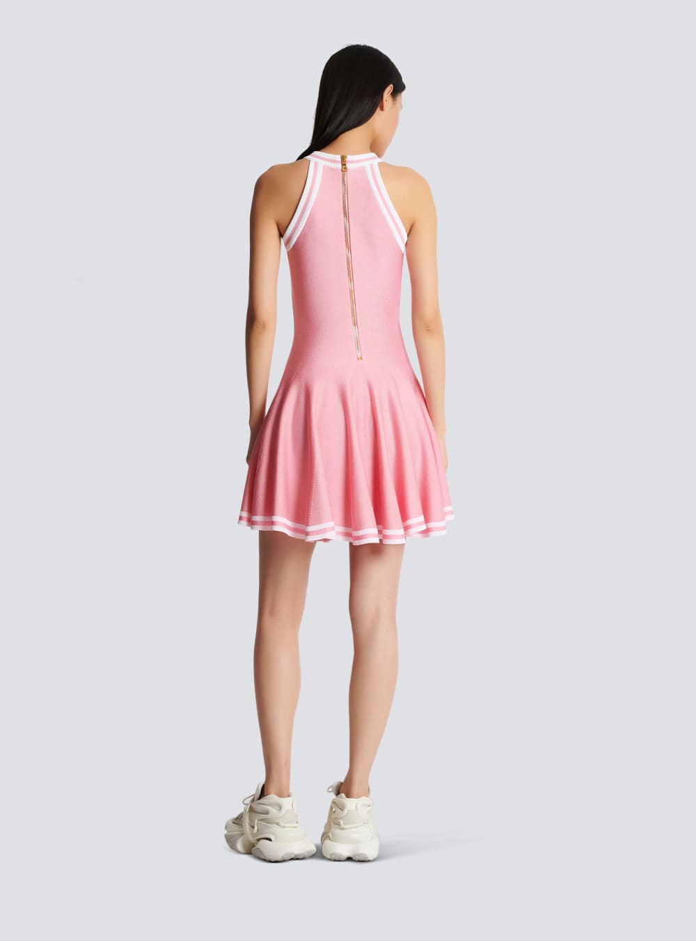 Women's Balmain Knitted Skater Dress Pink | USA 6CsmI11L