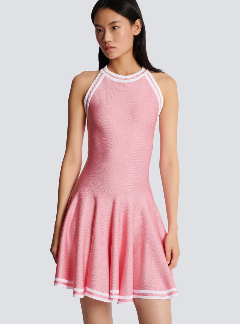 Women's Balmain Knitted Skater Dress Pink | USA 6CsmI11L