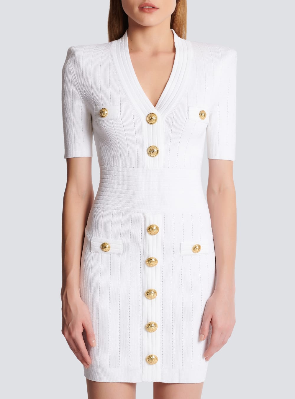 Women's Balmain Knitted With Buttons Dress White | USA hvpEA1sM