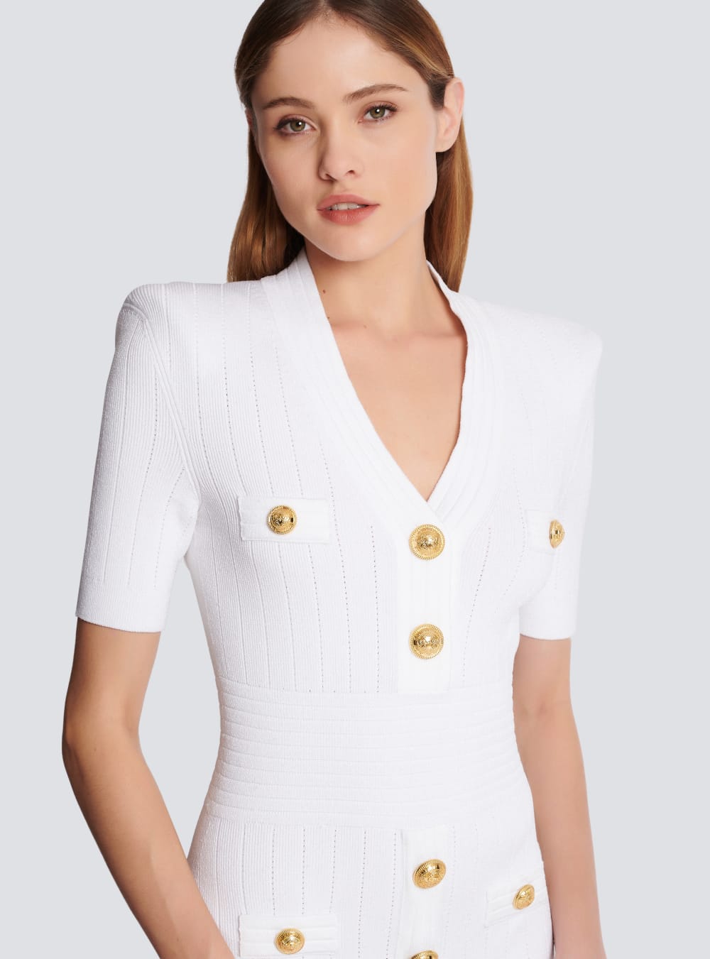 Women's Balmain Knitted With Buttons Dress White | USA hvpEA1sM