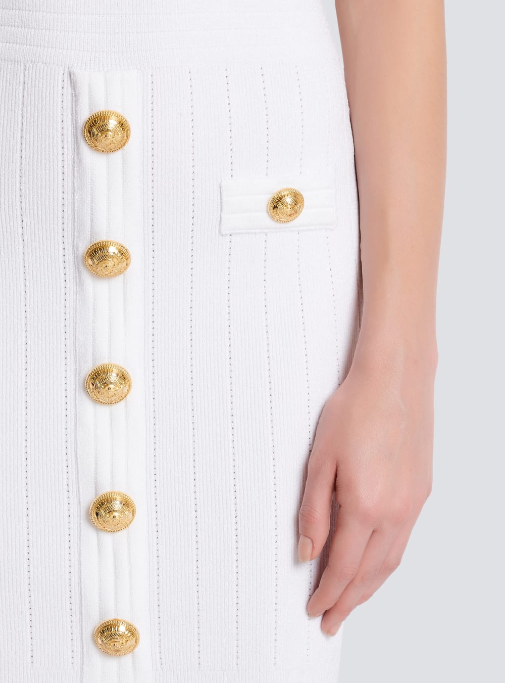 Women's Balmain Knitted With Buttons Dress White | USA hvpEA1sM