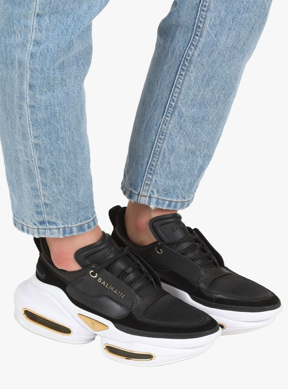 Women's Balmain Leather And Neoprene B-Bold Low-top Sneakers Black | USA zNbBJDDF