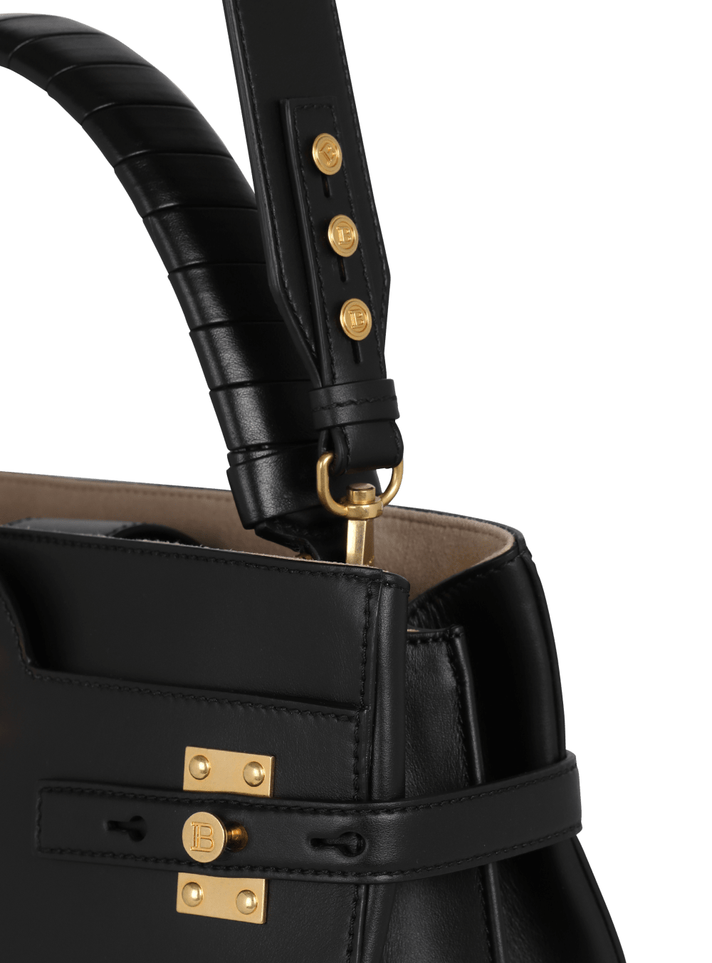 Women's Balmain Leather B-Buzz Handle Handbag Black | USA 7Y7DiqYn