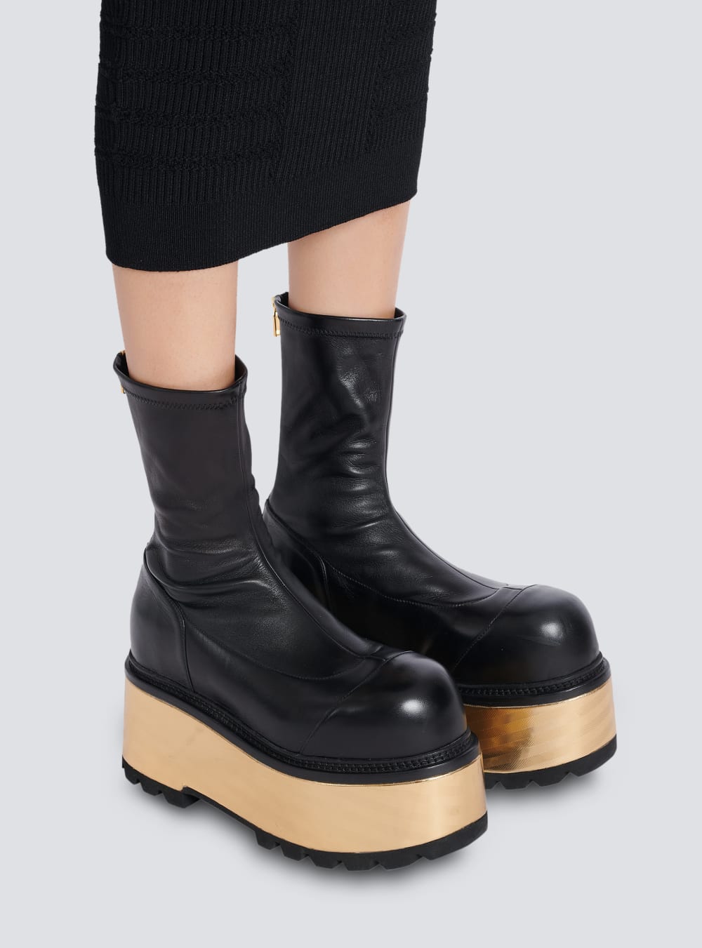 Women's Balmain Leather Platform Boots Black | USA ROl2jAaV