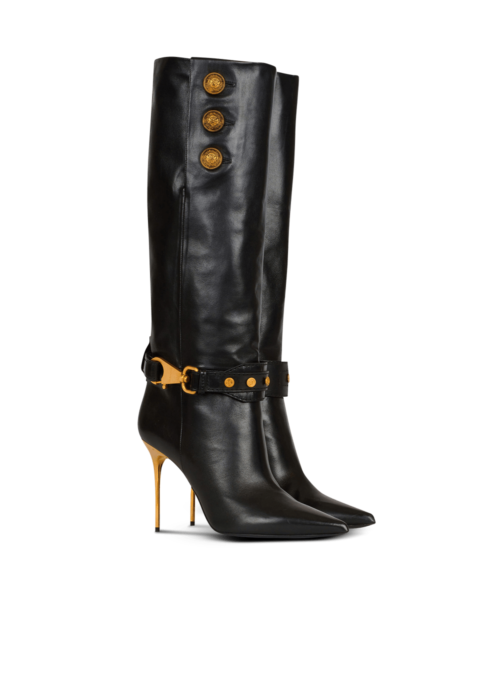 Women's Balmain Leather Robin Boots Black | USA yFCDo4CH