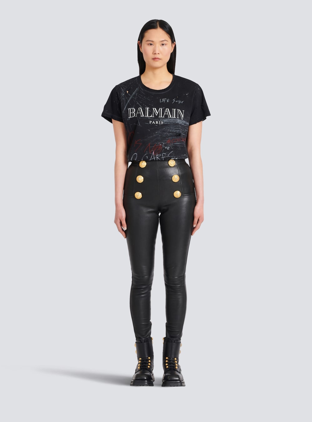 Women's Balmain Leather Skinny Trousers Black | USA dyKHQMpK