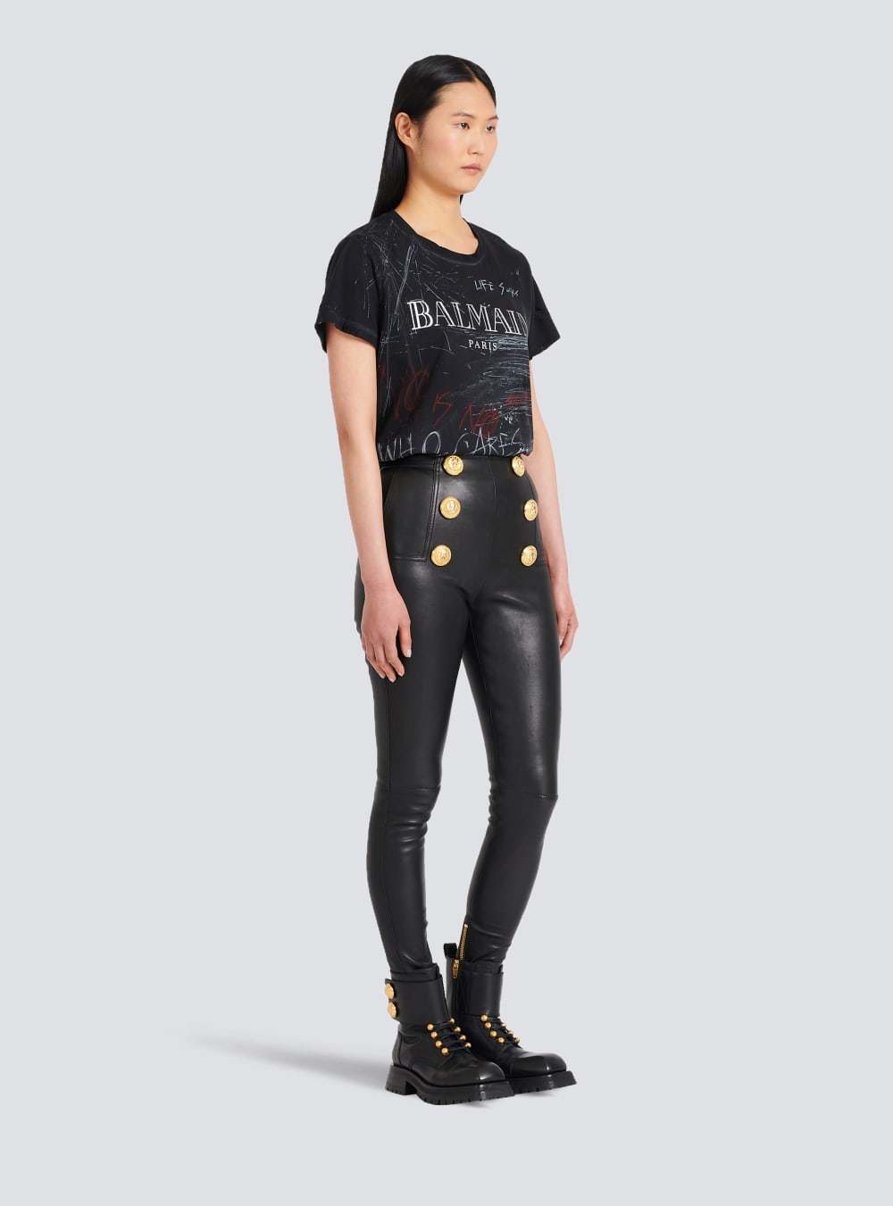 Women's Balmain Leather Skinny Trousers Black | USA dyKHQMpK