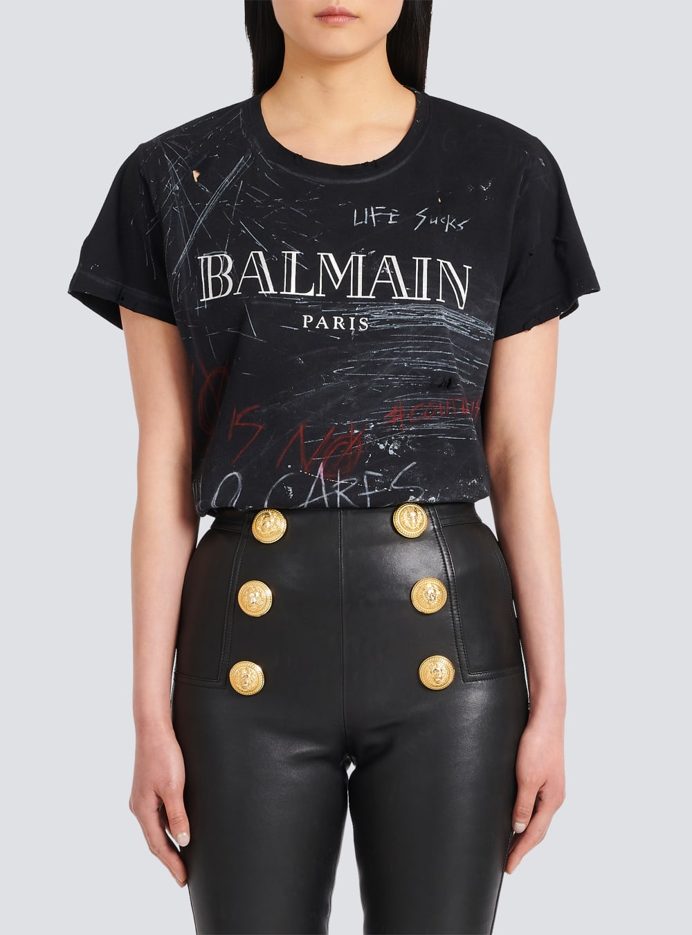 Women's Balmain Leather Skinny Trousers Black | USA dyKHQMpK