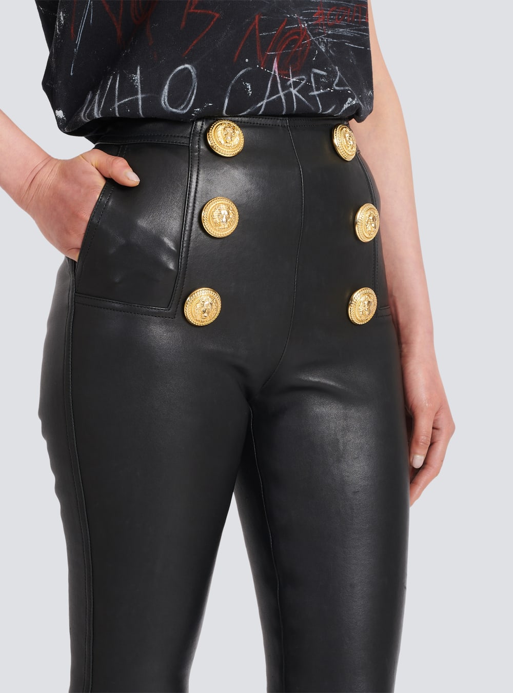 Women's Balmain Leather Skinny Trousers Black | USA dyKHQMpK