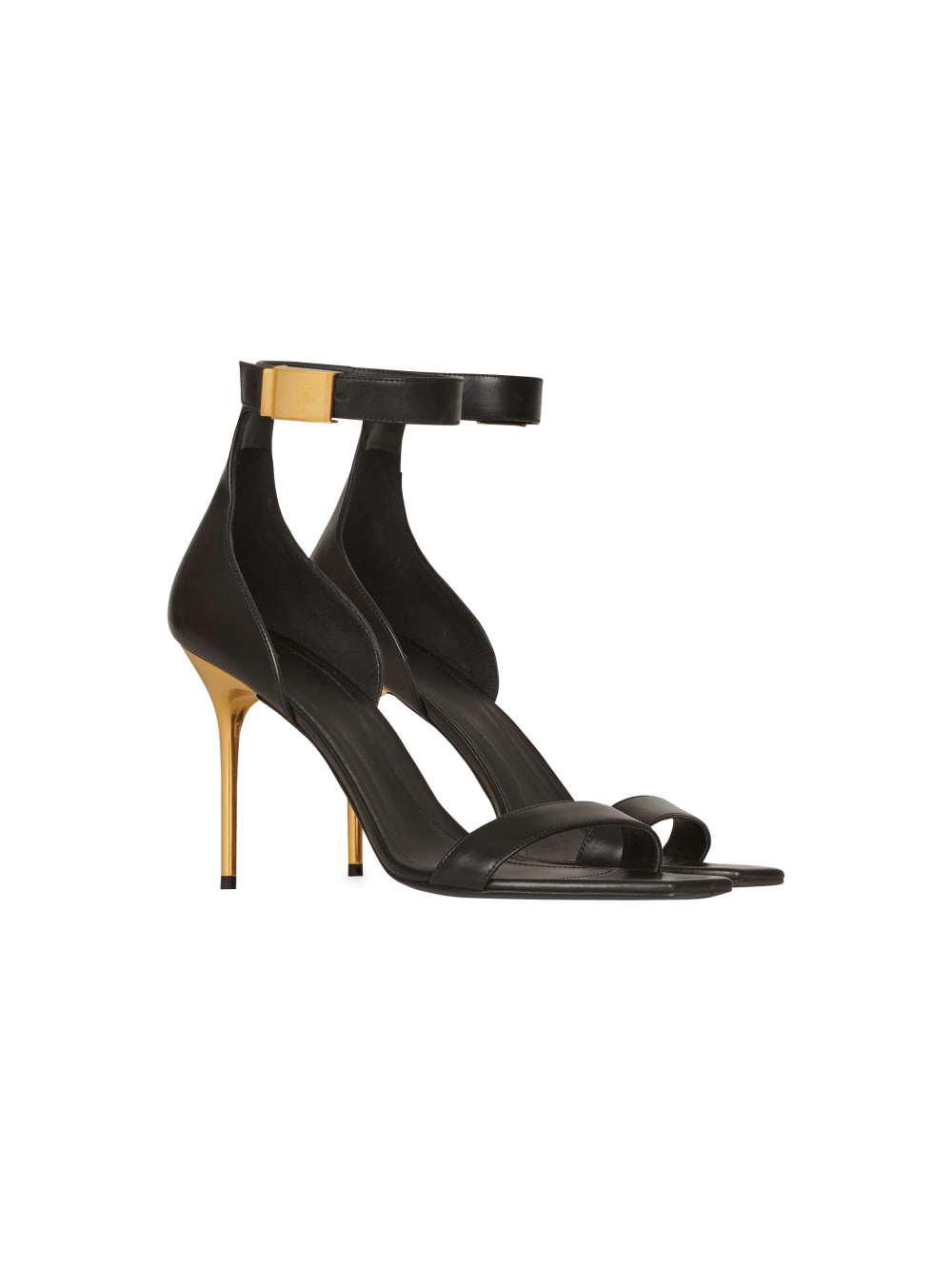 Women's Balmain Leather Uma Sandals Black | USA rWKEpOMO