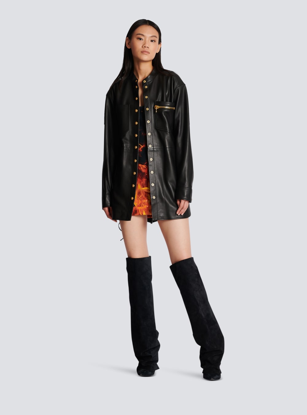 Women's Balmain Leather With Lace-up Details Shirts Black | USA 1SzEiMQQ