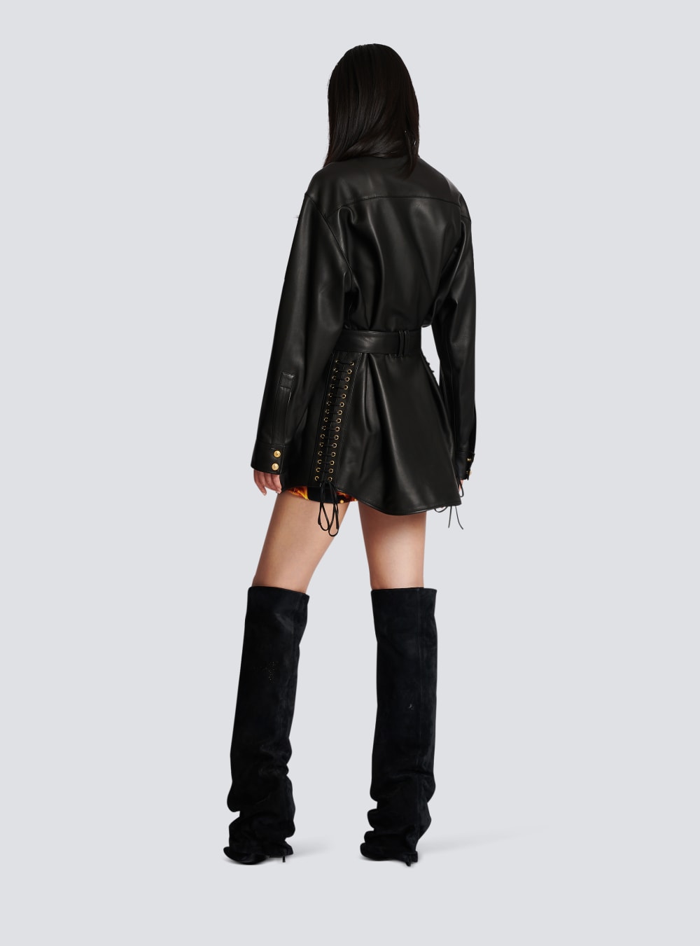 Women's Balmain Leather With Lace-up Details Shirts Black | USA 1SzEiMQQ