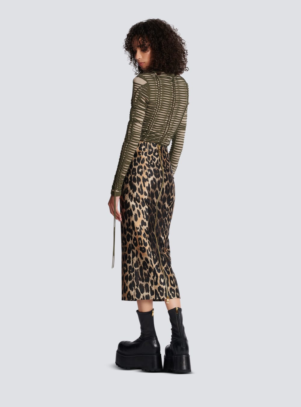 Women's Balmain Leopard Jacquard Pencil Skirts Brown | USA Wj5IfkCU