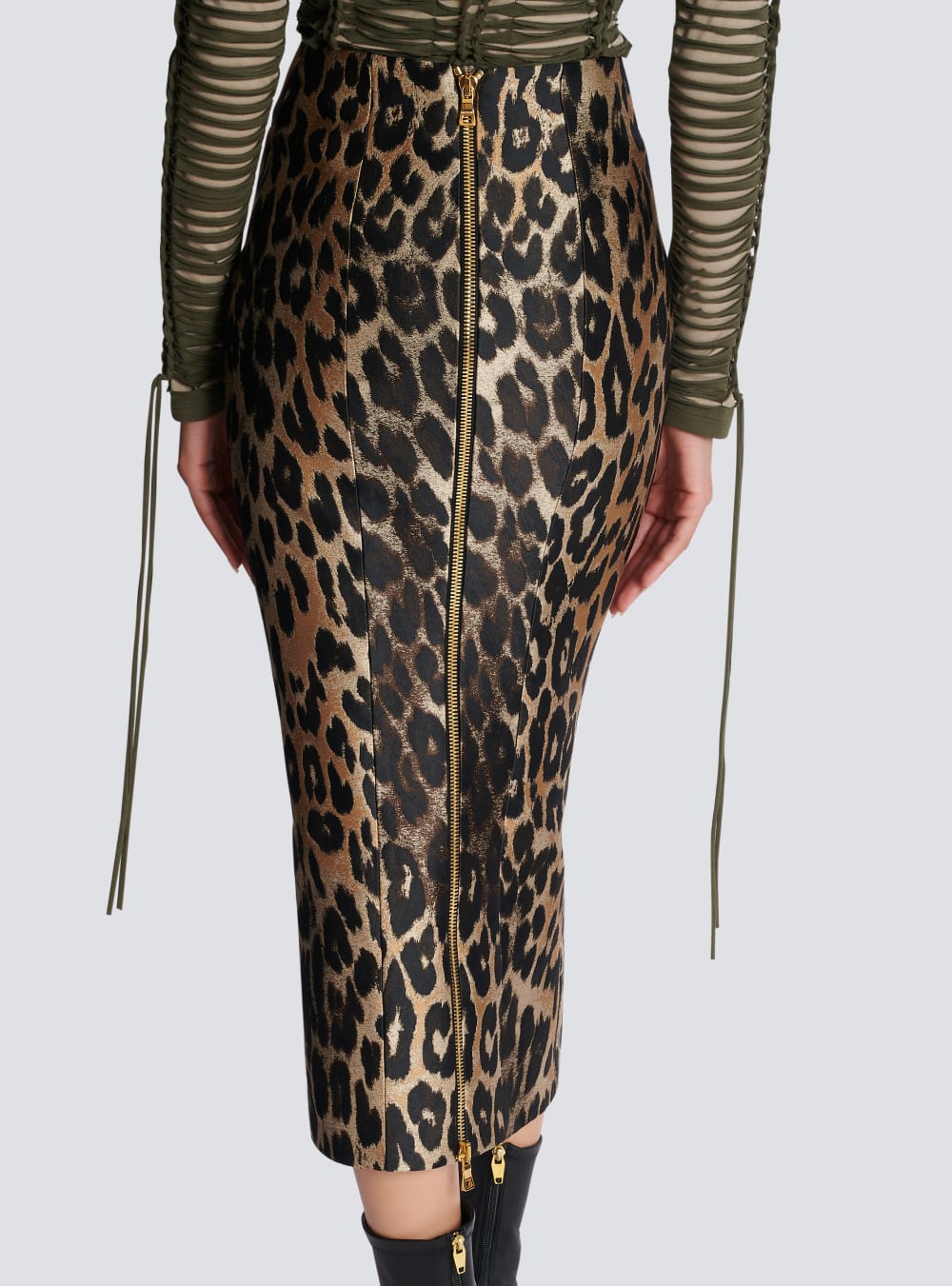 Women's Balmain Leopard Jacquard Pencil Skirts Brown | USA Wj5IfkCU