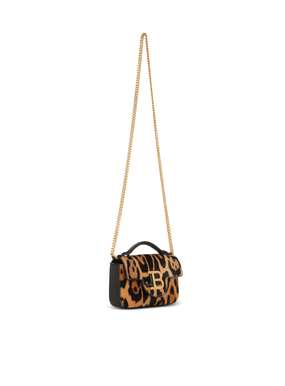 Women's Balmain Leopard-effect B-Buzz Mini Handbag Brown | USA DlL09i8g