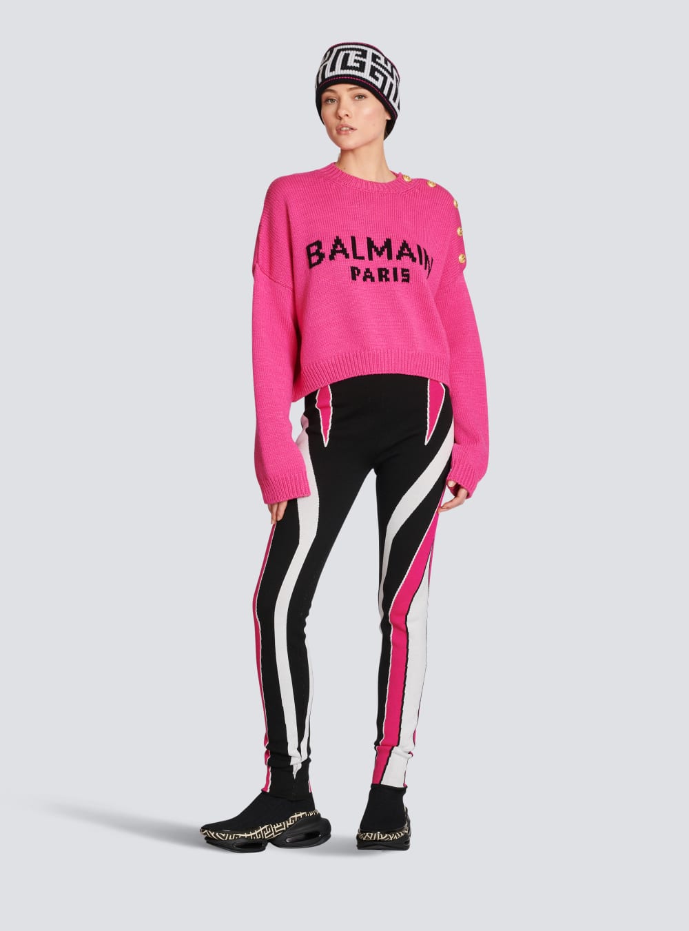 Women's Balmain Logo Cropped Knit Jumpers Pink | USA WFAXTERJ