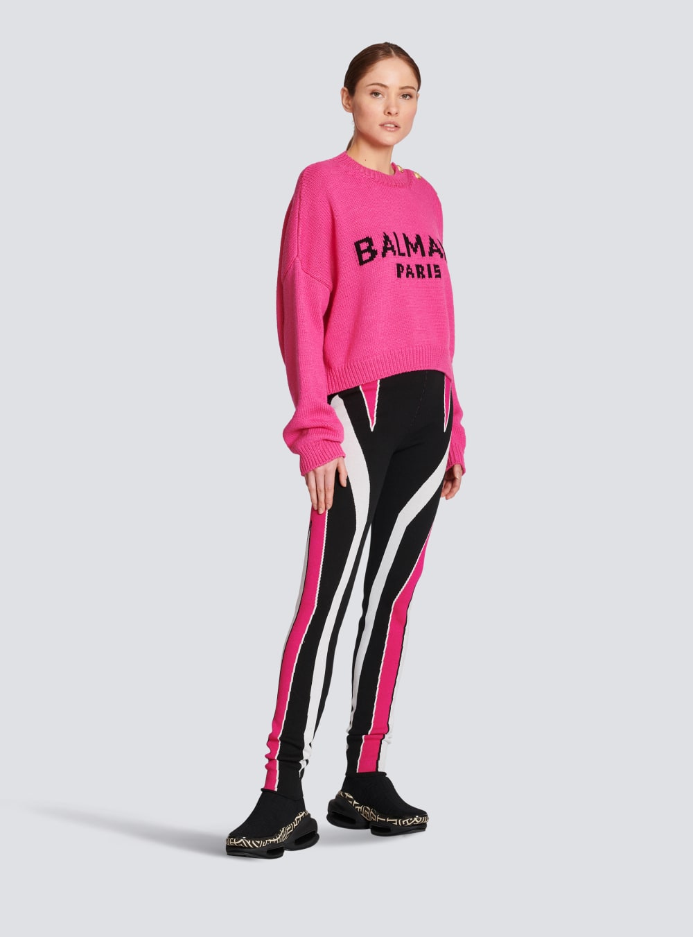 Women's Balmain Logo Cropped Knit Jumpers Pink | USA WFAXTERJ