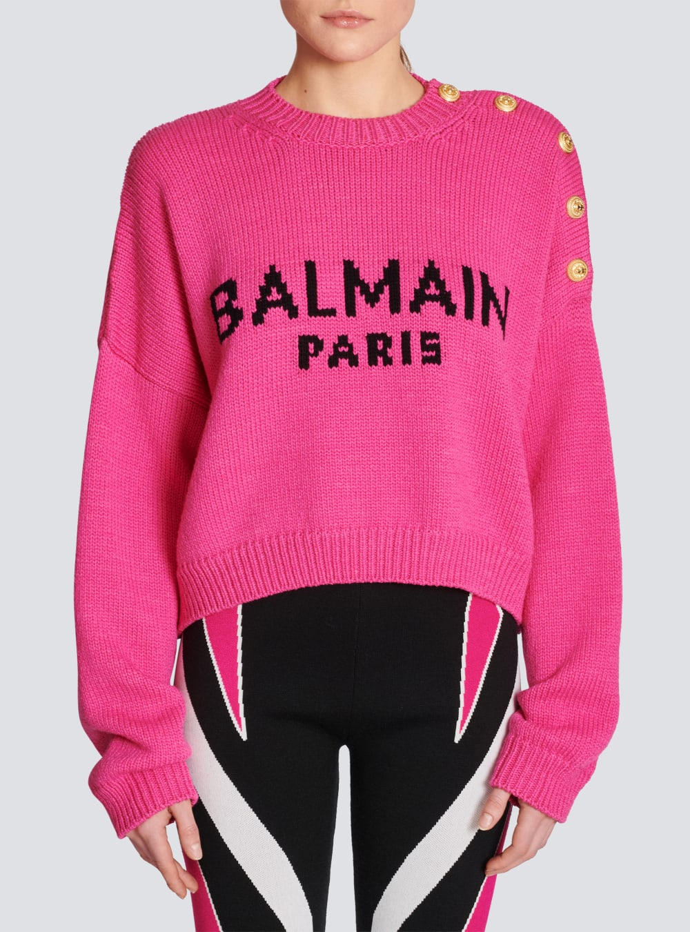 Women's Balmain Logo Cropped Knit Jumpers Pink | USA WFAXTERJ