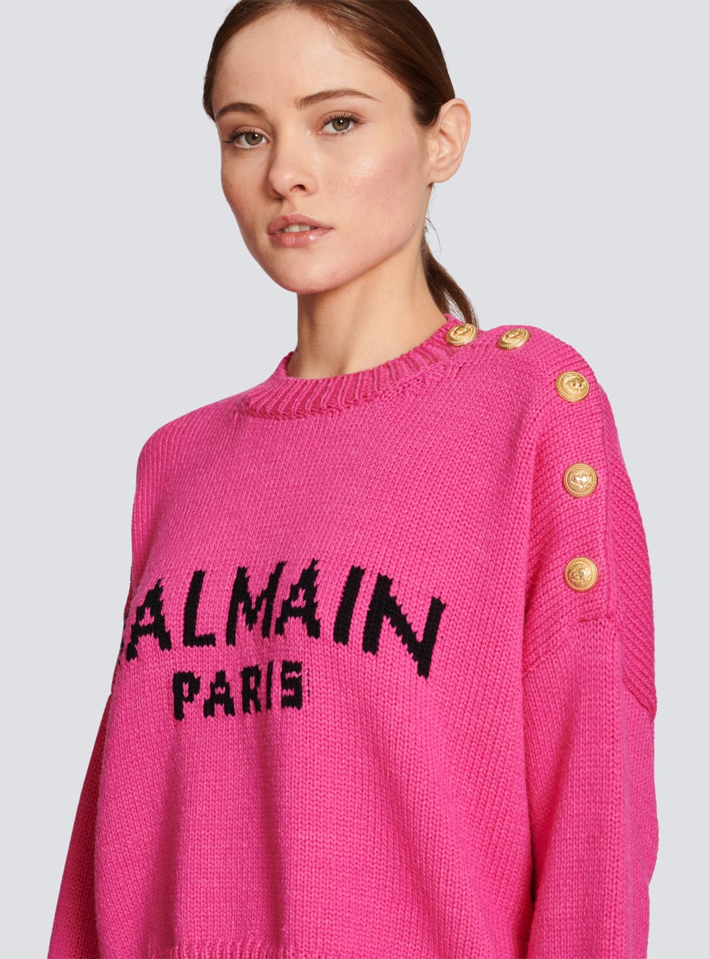 Women's Balmain Logo Cropped Knit Jumpers Pink | USA WFAXTERJ