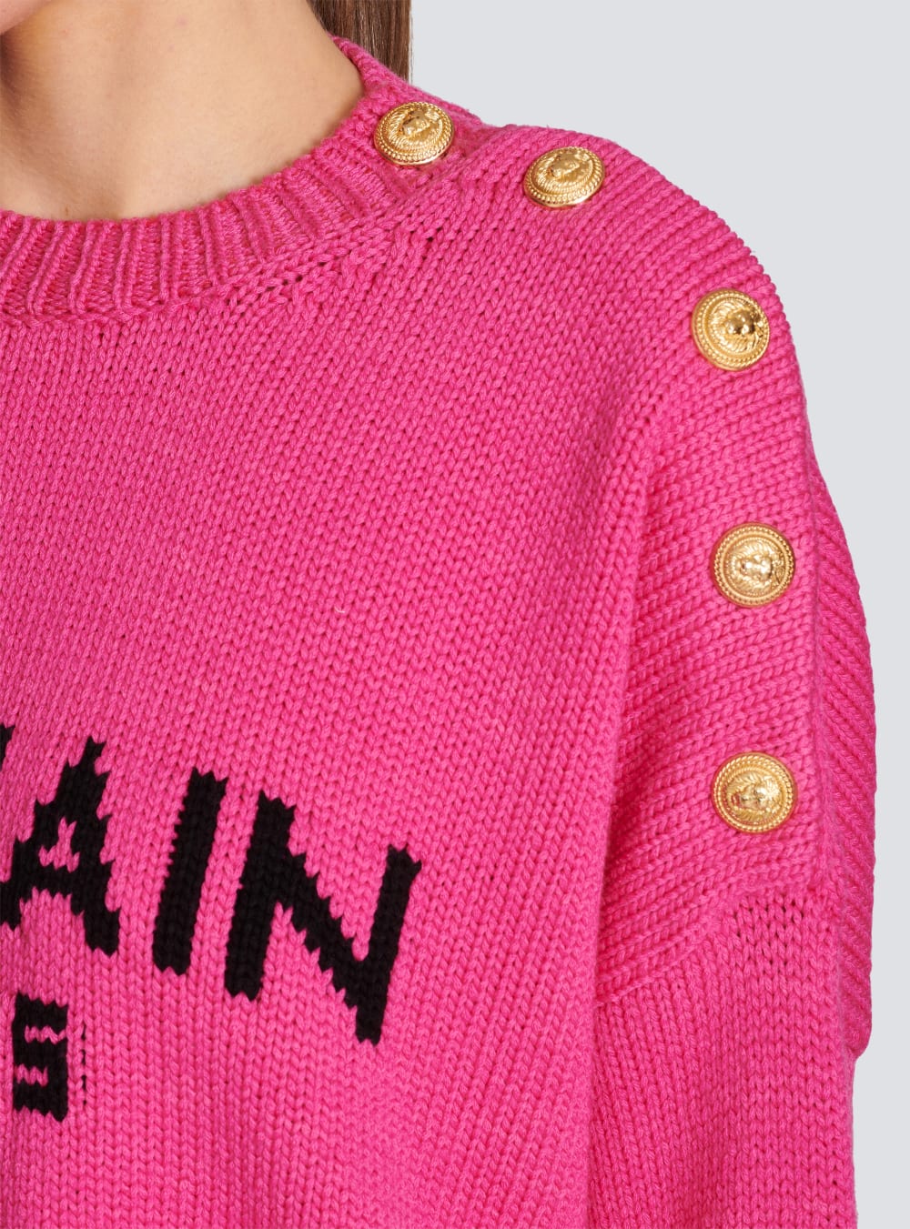 Women's Balmain Logo Cropped Knit Jumpers Pink | USA WFAXTERJ