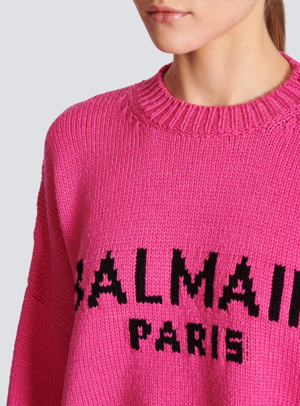 Women's Balmain Logo Cropped Knit Jumpers Pink | USA WFAXTERJ