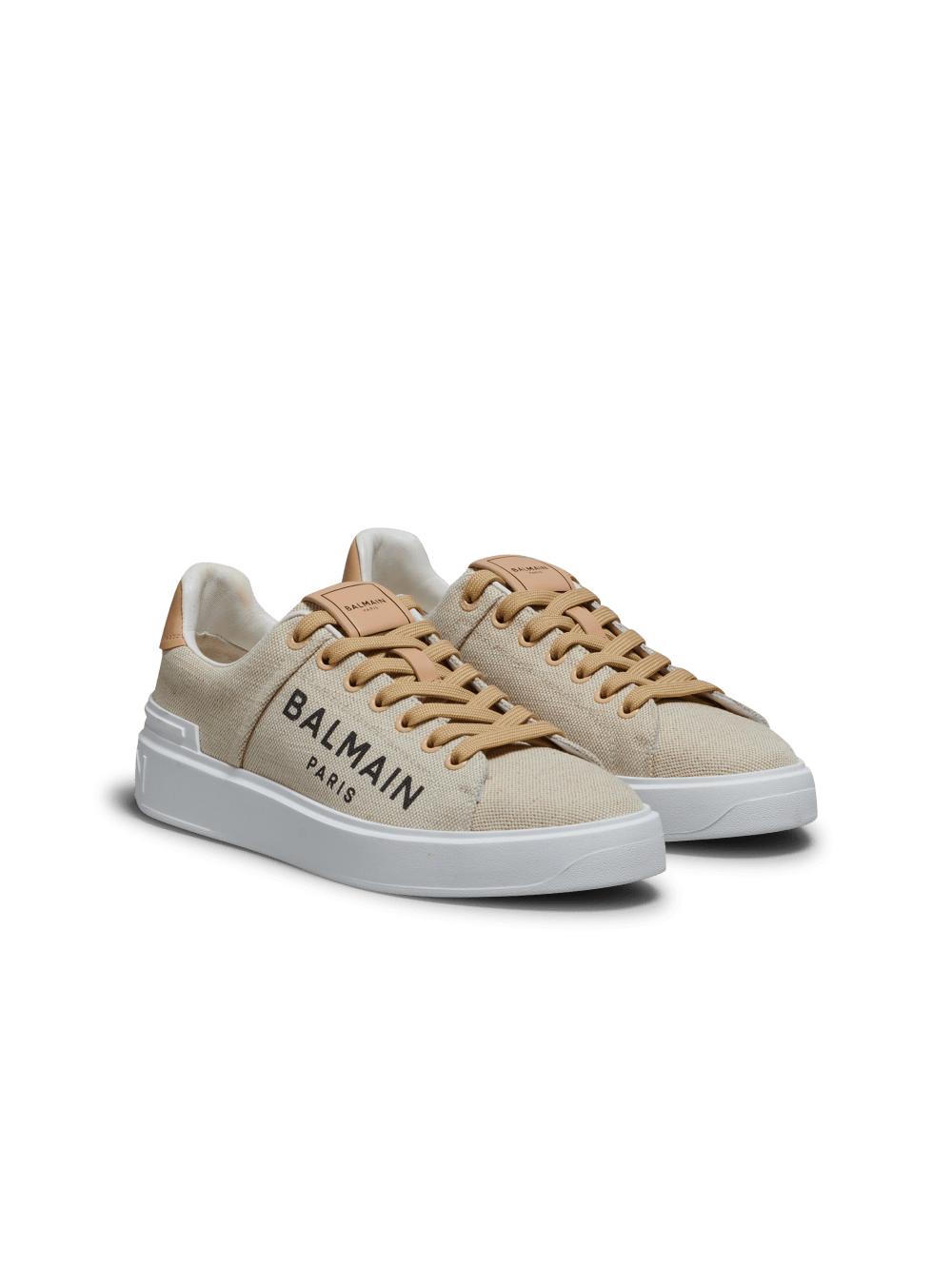 Women's Balmain Logo Print Canvas B-Court Sneakers Beige | USA libSugRU