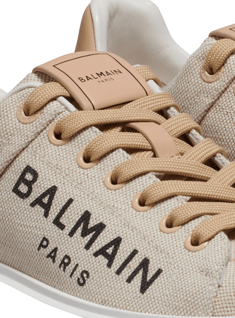 Women's Balmain Logo Print Canvas B-Court Sneakers Beige | USA libSugRU