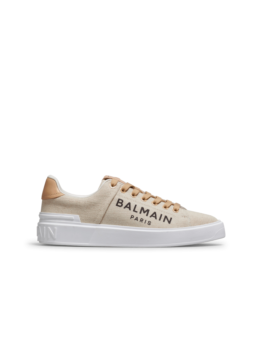 Women\'s Balmain Logo Print Canvas B-Court Sneakers Beige | USA libSugRU