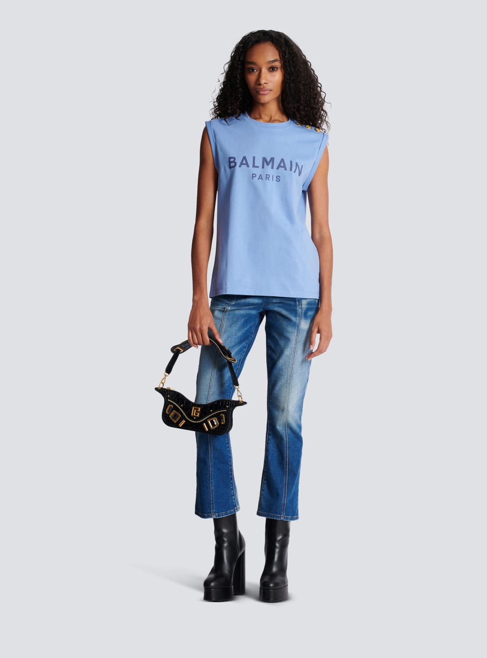 Women's Balmain Logo Printed Tank Tops Blue | USA 1GKrrUYt