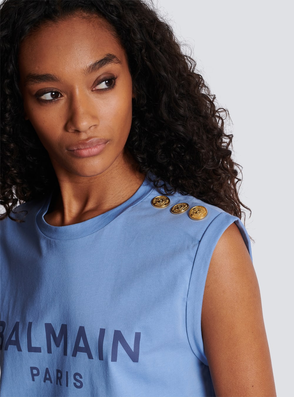 Women's Balmain Logo Printed Tank Tops Blue | USA 1GKrrUYt