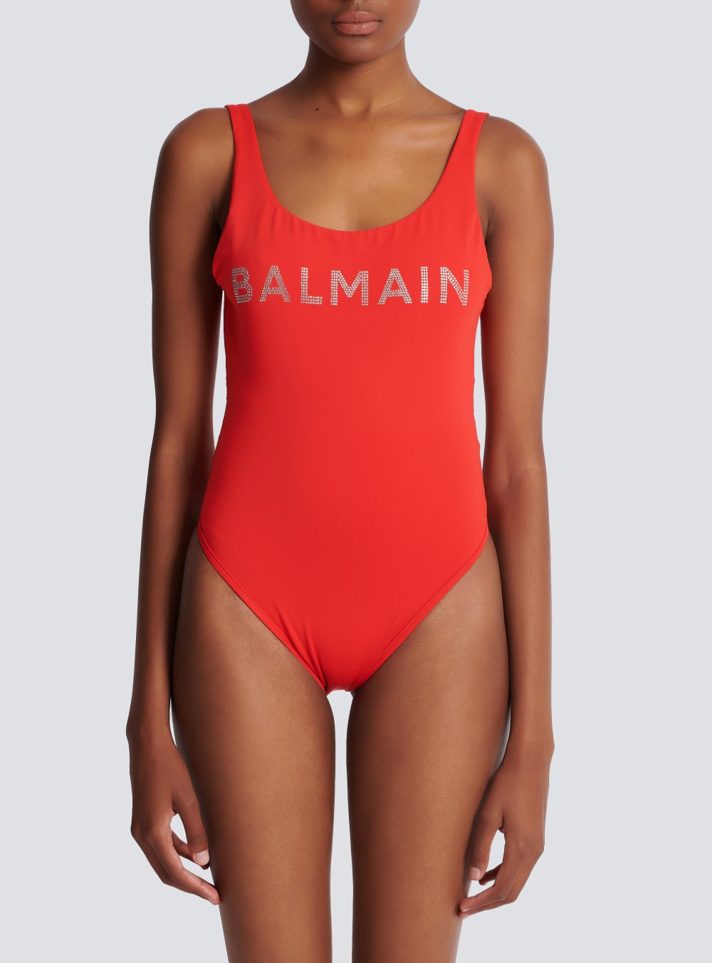 Women's Balmain Logo Swimsuits Red | USA 007TFP2r