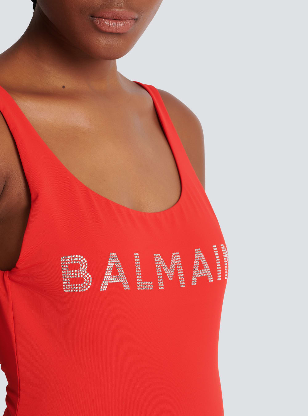 Women's Balmain Logo Swimsuits Red | USA 007TFP2r