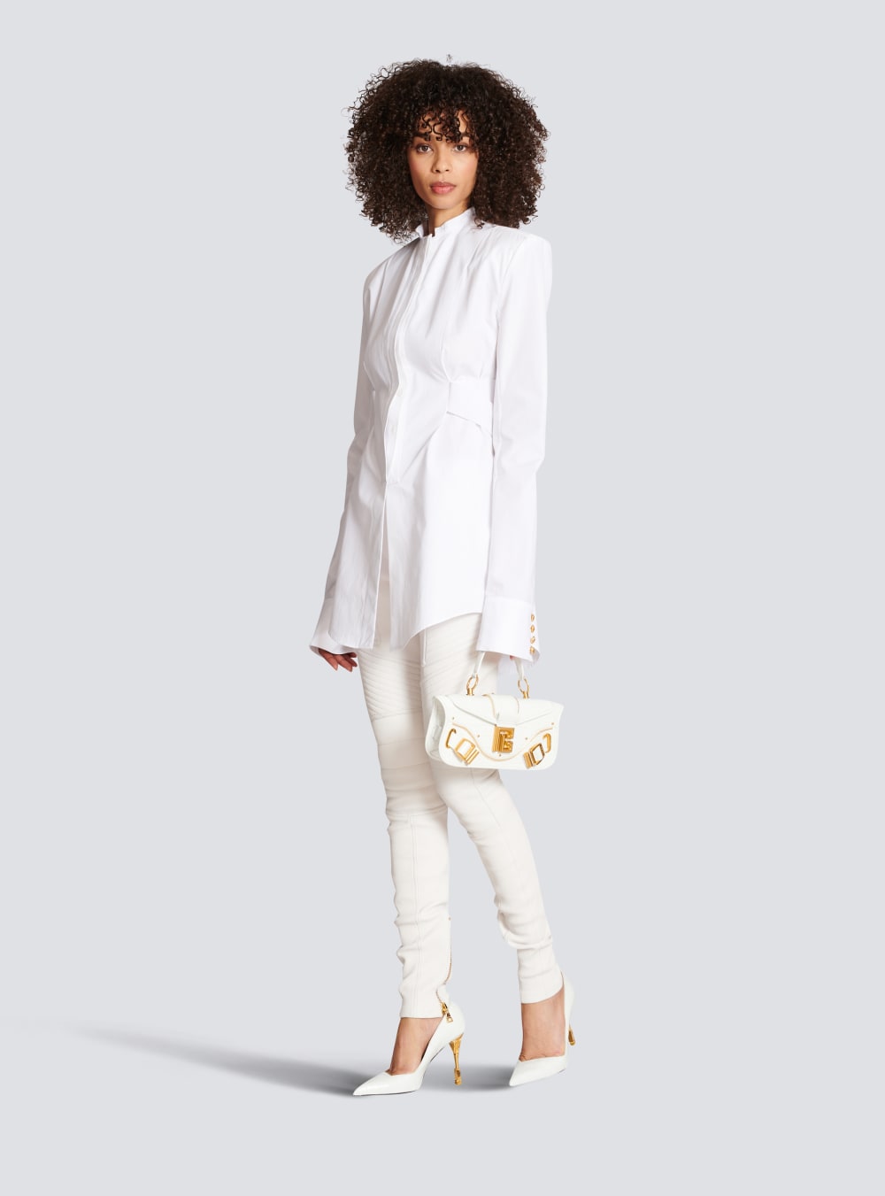 Women's Balmain Long Cotton Shirts White | USA fgYeCn6w