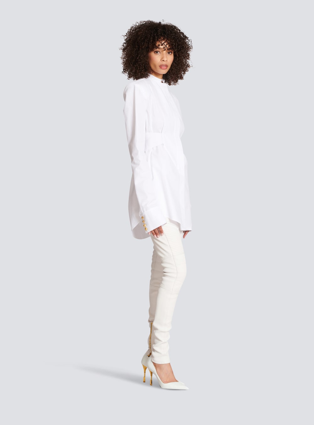 Women's Balmain Long Cotton Shirts White | USA fgYeCn6w