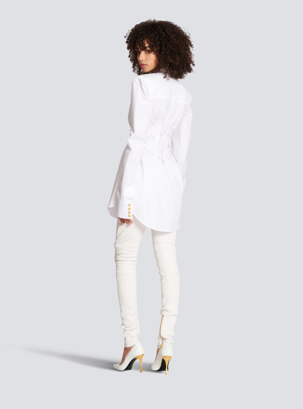 Women's Balmain Long Cotton Shirts White | USA fgYeCn6w