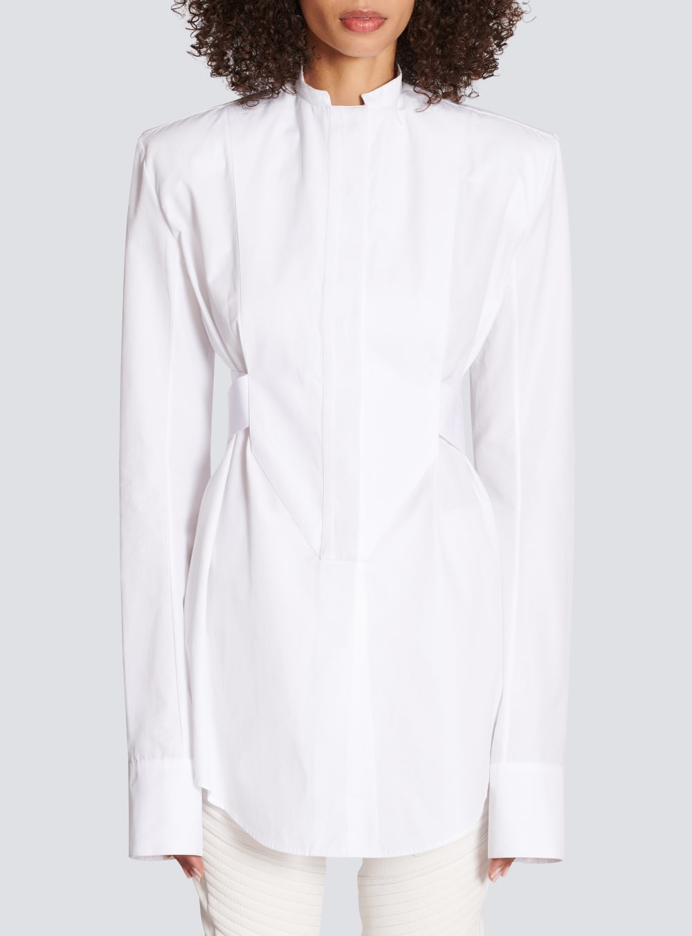 Women's Balmain Long Cotton Shirts White | USA fgYeCn6w