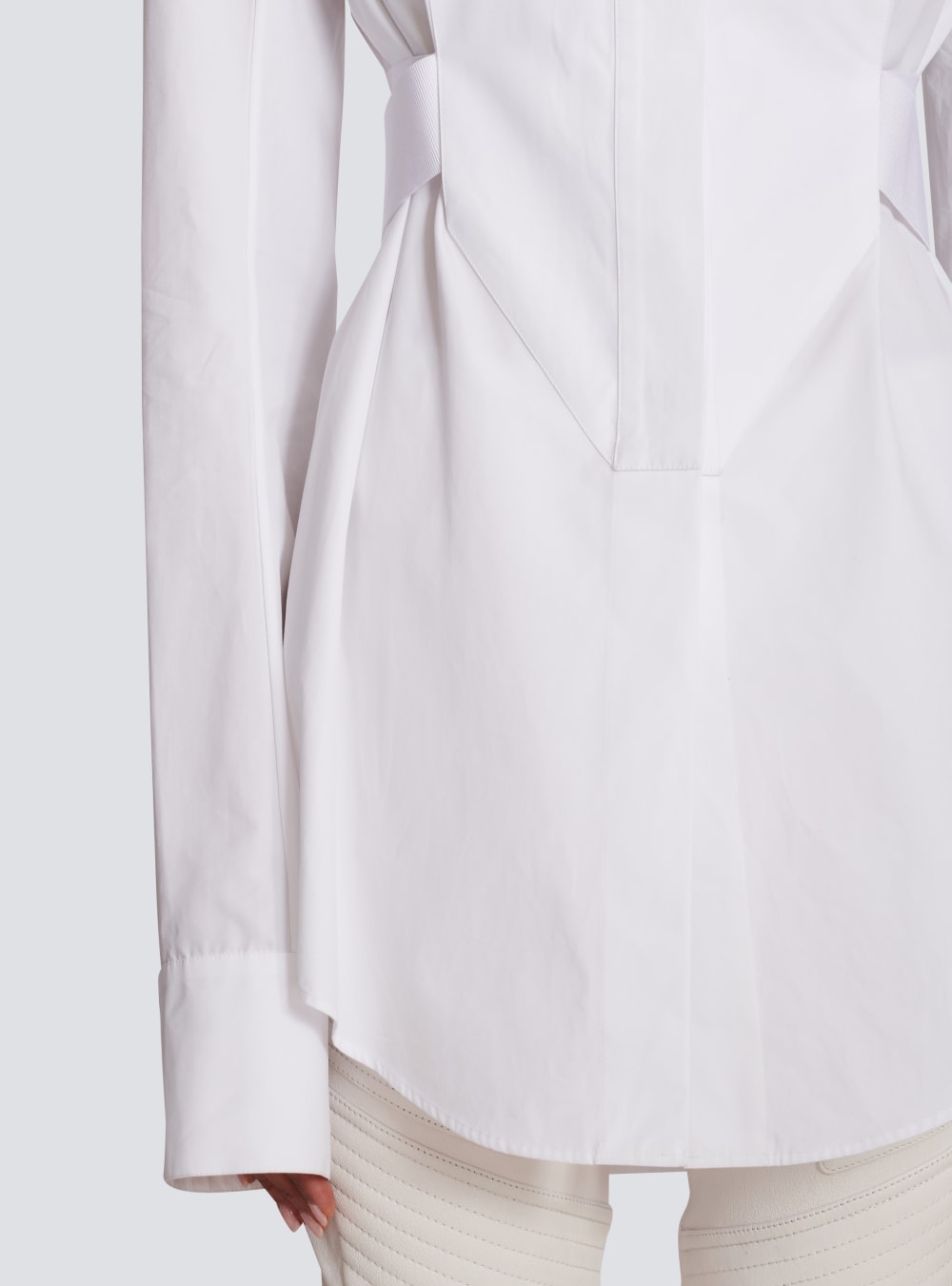 Women's Balmain Long Cotton Shirts White | USA fgYeCn6w