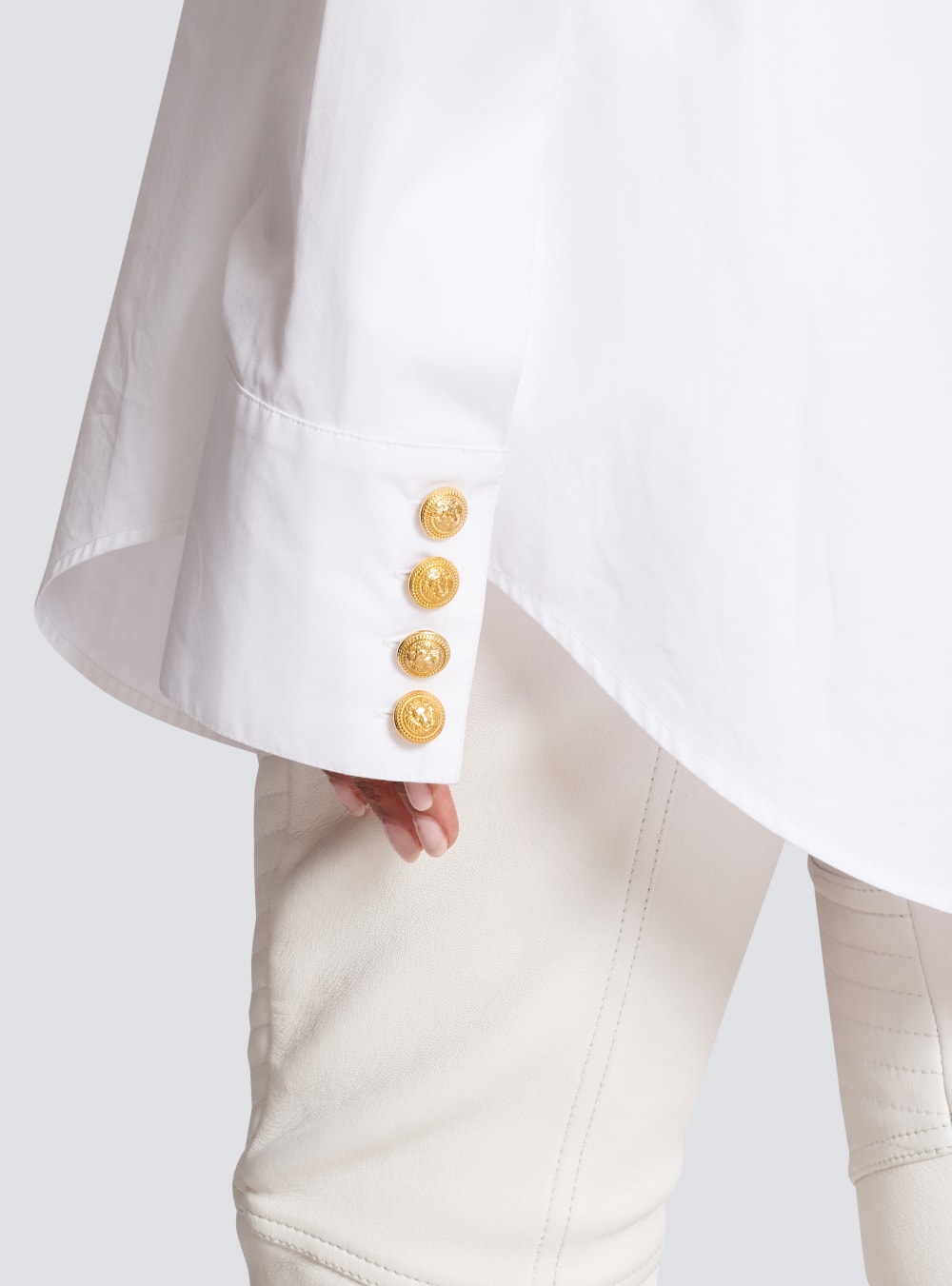 Women's Balmain Long Cotton Shirts White | USA fgYeCn6w