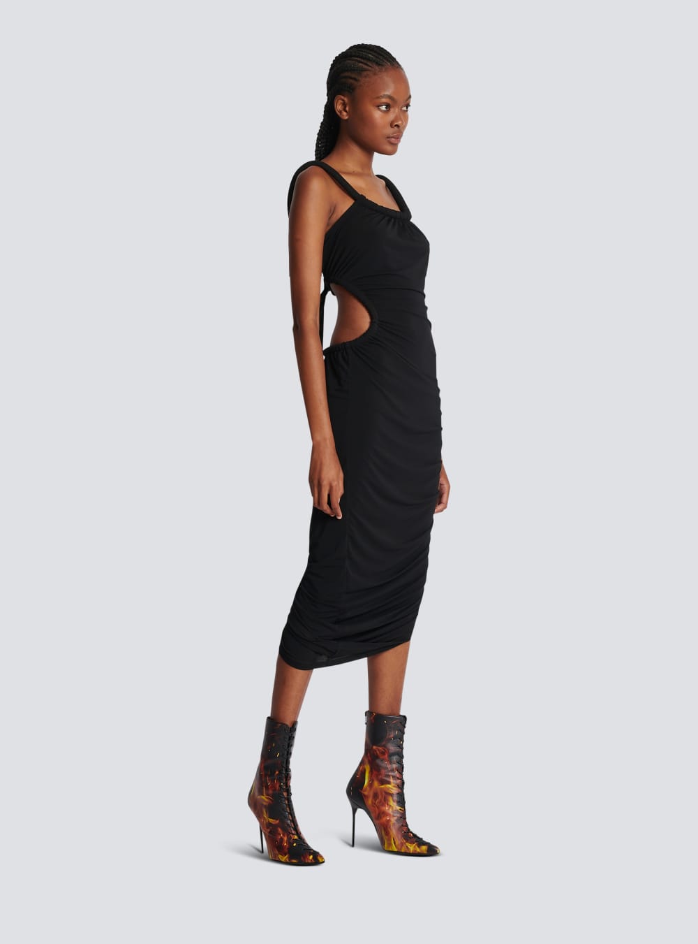 Women's Balmain Long Draped Jersey Dress Black | USA hx5RR9Ui