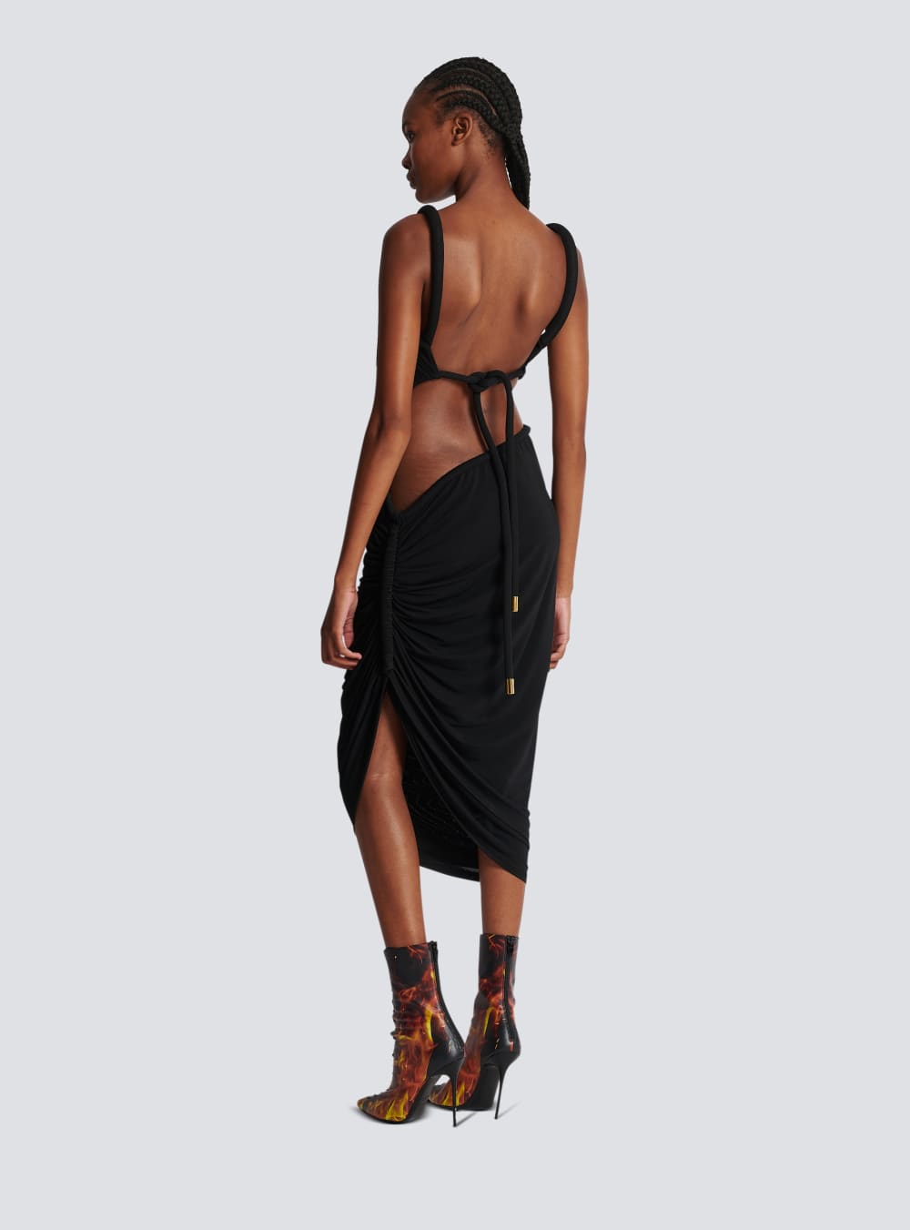 Women's Balmain Long Draped Jersey Dress Black | USA hx5RR9Ui