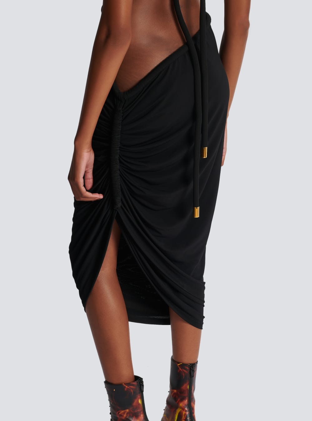 Women's Balmain Long Draped Jersey Dress Black | USA hx5RR9Ui