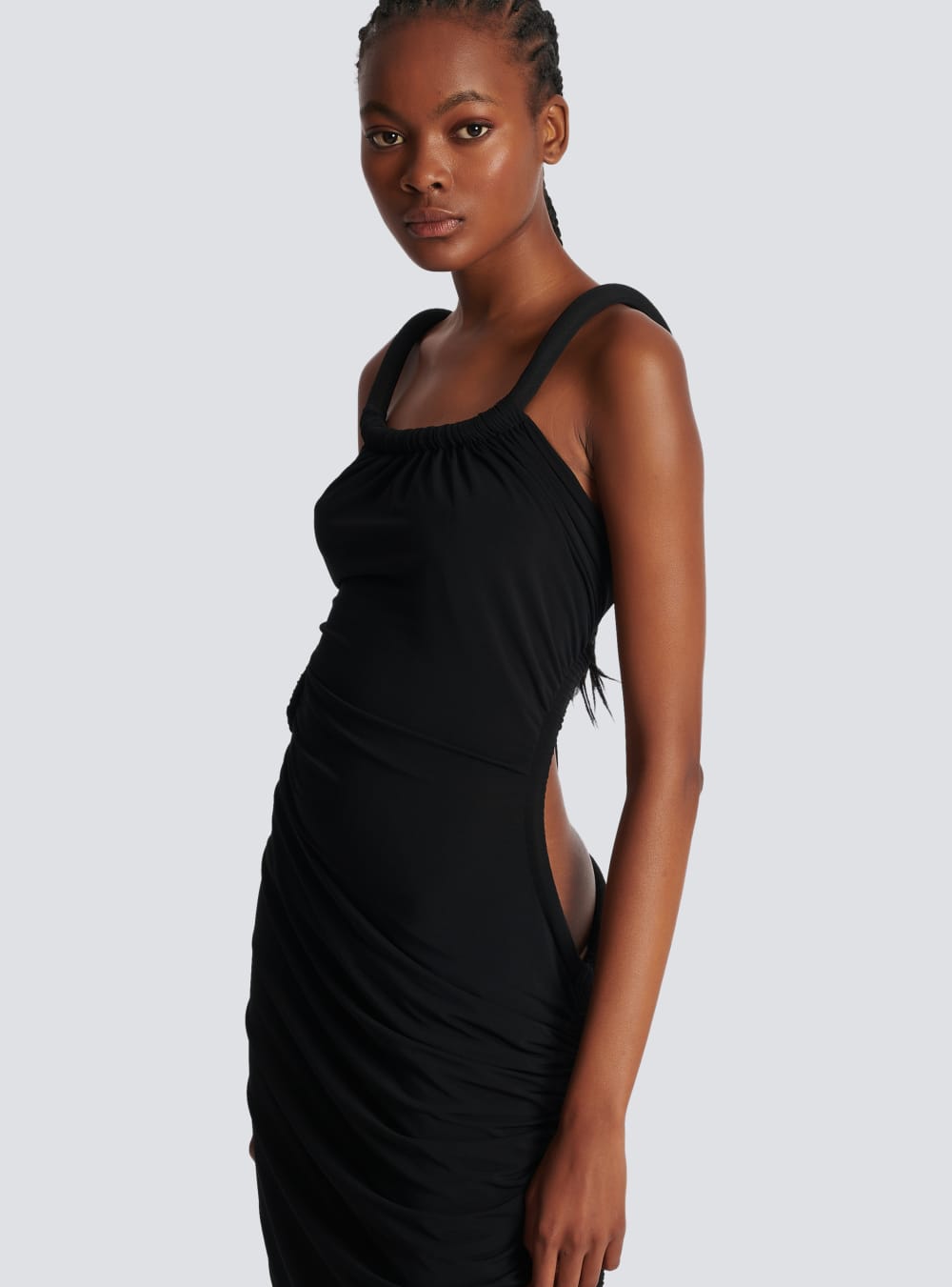 Women's Balmain Long Draped Jersey Dress Black | USA hx5RR9Ui