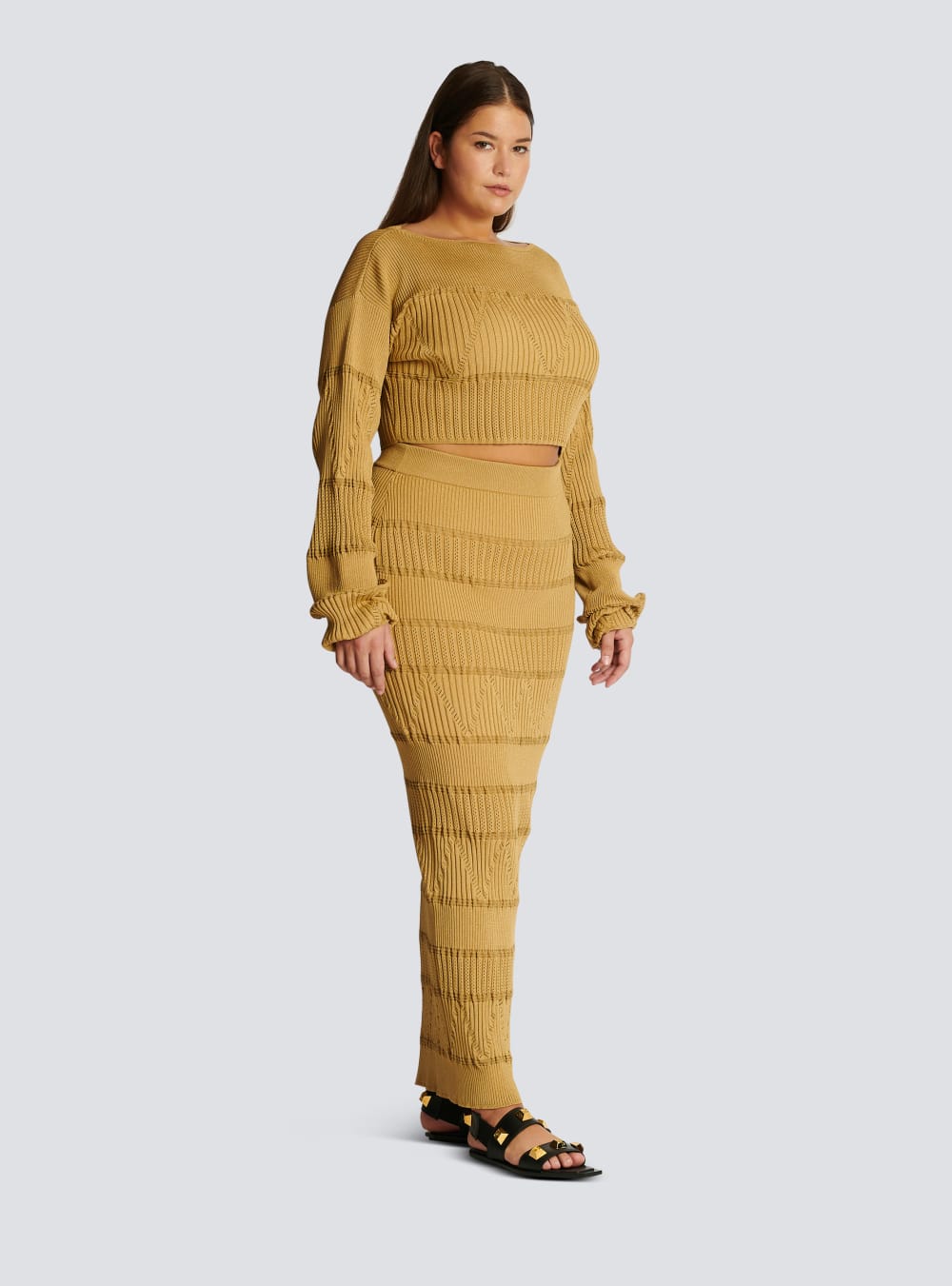 Women's Balmain Long Jacquard Knit Skirts Brown | USA YYWSktQJ